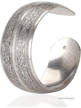 Tibetan Silver Carved Spiral Flower Cuff Bracelet Adjustable